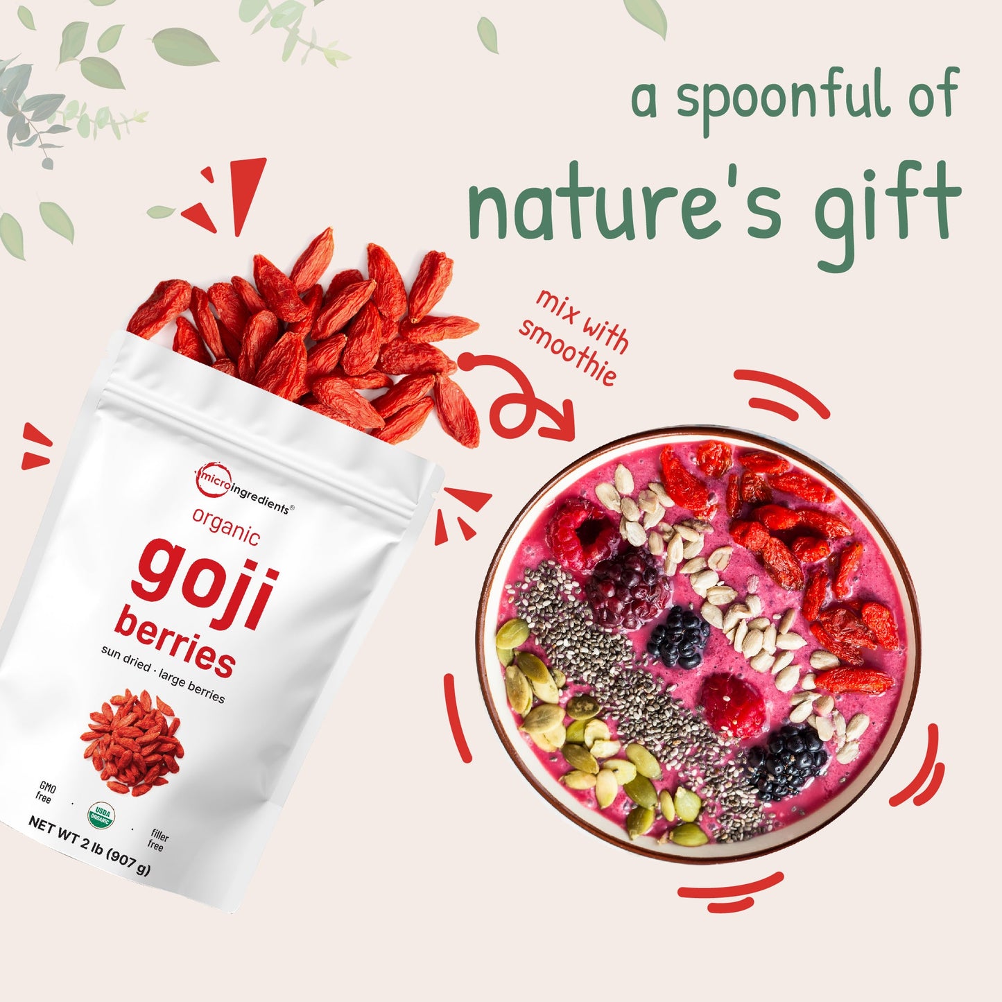 Micro Ingredients Organic Goji Berries 32 Ounce