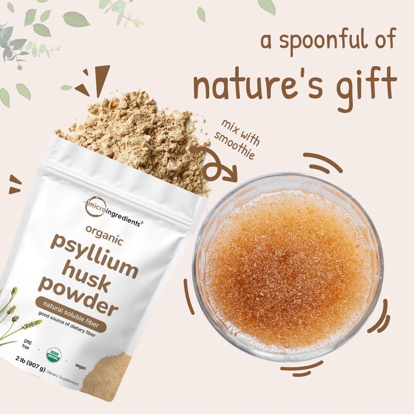 Organic Psyllium Husk Powder, 2 Pounds (32oz) - Unflavored
