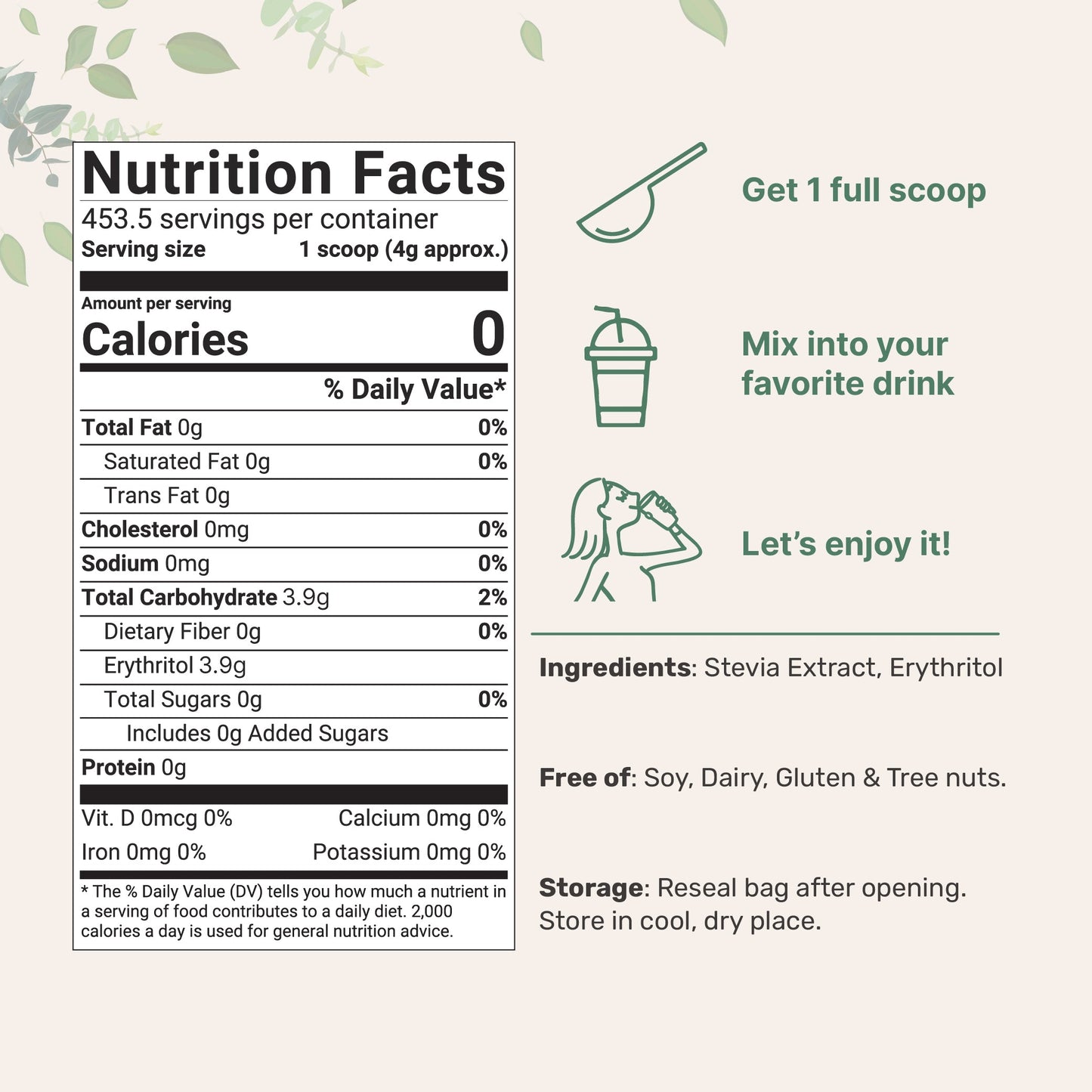 Micro Ingredients Stevia Sweetener Powder with Plant-based Erythritol, 4 Pounds