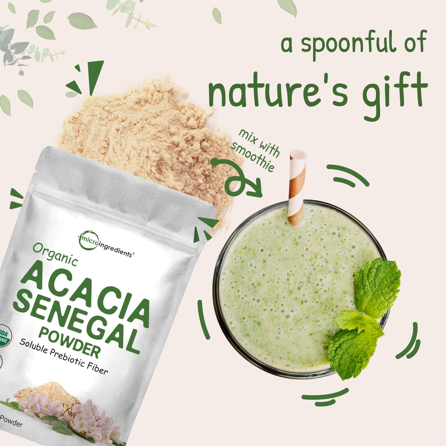 Micro Ingredients Organic Acacia Senegal Fiber Powder, 2lb