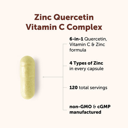 Micro Ingredients Zinc Quercetin 6-in-1 Complex with Vitamin C, 240 Capsules