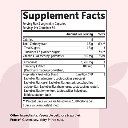 Micro Ingredients Pure D Mannose 1,300mg with Cranberry, 240 Veggie Capsules