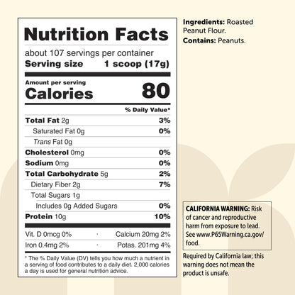 Micro Ingredients Pure Peanut Powder, 4lbs (106 Servings) | 10g Protein & 88% Less Fat