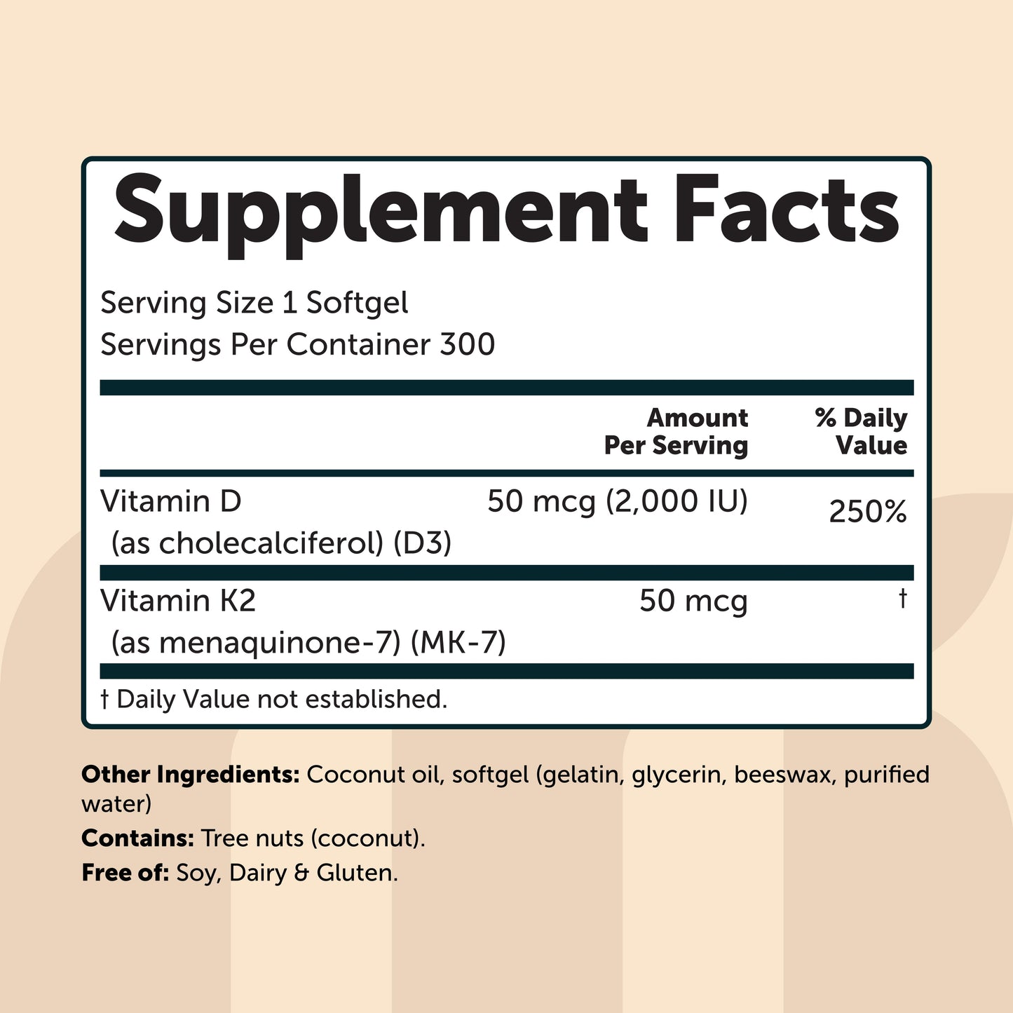 Micro Ingredients Vitamin D3 K2 5000IU /2000IU / 1000IU, Infused with Virgin Coconut Oil, 300 Softgels