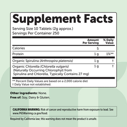 Micro Ingredients Organic Spirulina Chlorella, 2,500 Mini Tablets