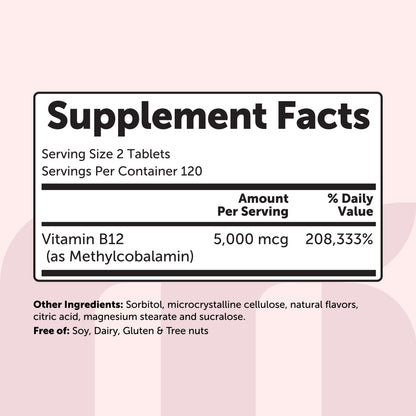 Micro Ingredients Vitamin B12 5000mcg | Methyl B12 Active Form – 240 Chewable Tablets