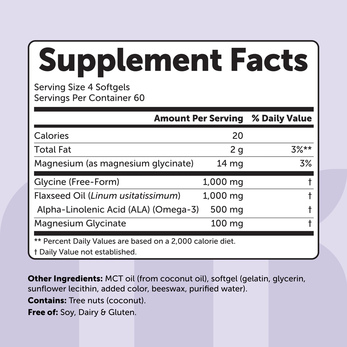 Micro Ingredients Glycine (Amino Acid) 1000mg with MCT Oil, 240 Softgels