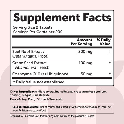 Micro Ingredients Beet Root 3-in-1 Complex with Grape Seed Extract & CoQ10, 400 Tablets
