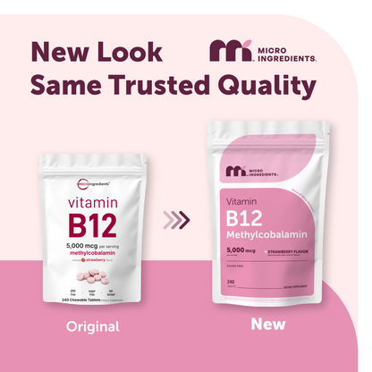 Micro Ingredients Vitamin B12 5000mcg | Methyl B12 Active Form – 240 Chewable Tablets