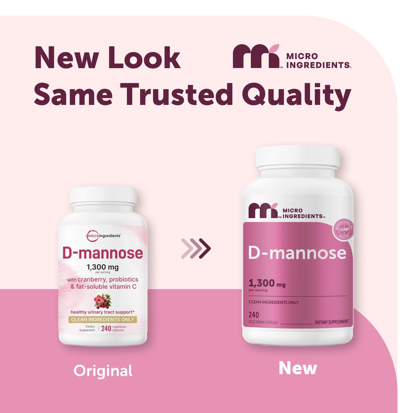Micro Ingredients Pure D Mannose 1,300mg with Cranberry, 240 Veggie Capsules