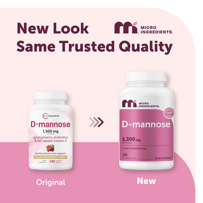Micro Ingredients Pure D Mannose 1,300mg with Cranberry, 240 Veggie Capsules