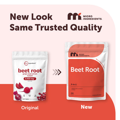 Micro Ingredients Beet Root 3-in-1 Complex with Grape Seed Extract & CoQ10, 400 Tablets