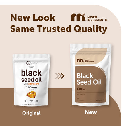 Micro Ingredients Black Seed Oil with Vitamin D3, 240 Softgels