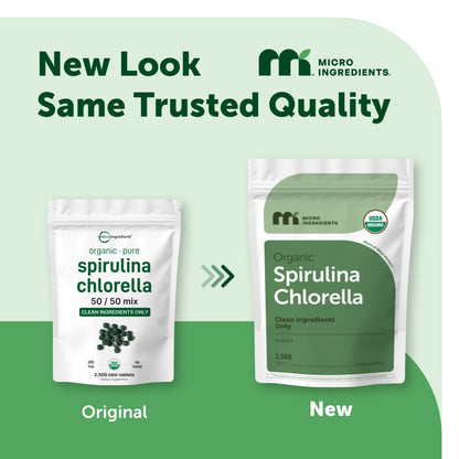 Micro Ingredients Organic Spirulina Chlorella, 2,500 Mini Tablets