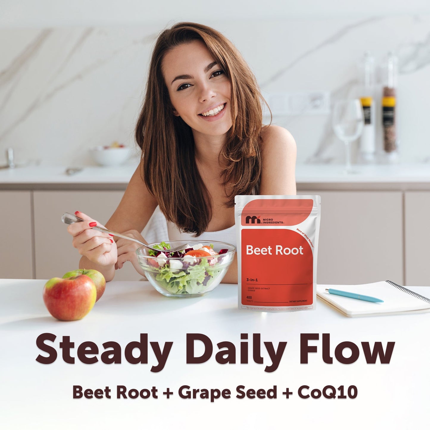 Micro Ingredients Beet Root 3-in-1 Complex with Grape Seed Extract & CoQ10, 400 Tablets
