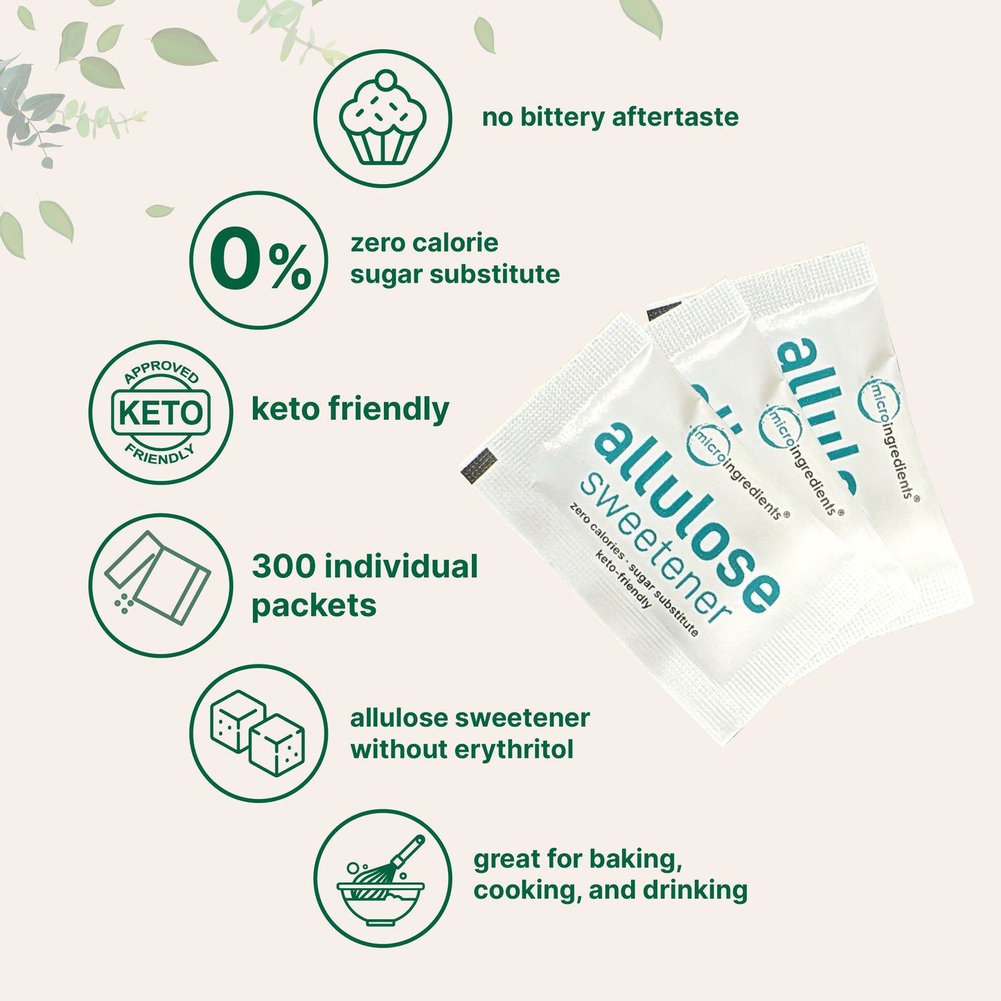 Micro Ingredients Allulose Sweetener, 300 Packets , Zero Calorie