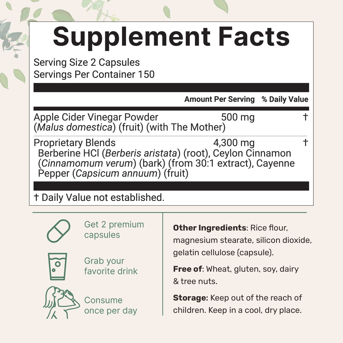 Micro Ingredients Apple Cider Vinegar with The Mother, 300 Capsules