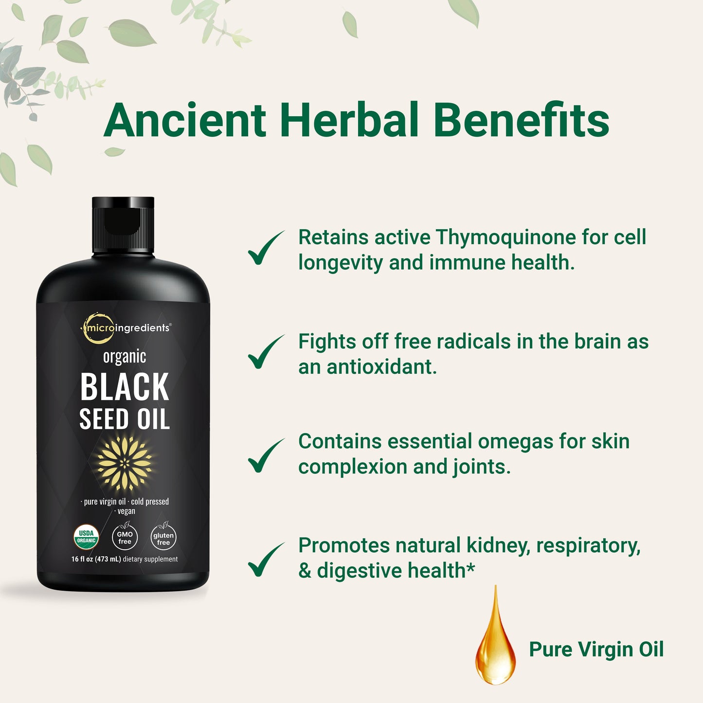 Micro Ingredients Organic Black Seed Oil, 16 fl oz | Cold Pressed Black Cumin Seeds from Nigella Sativa