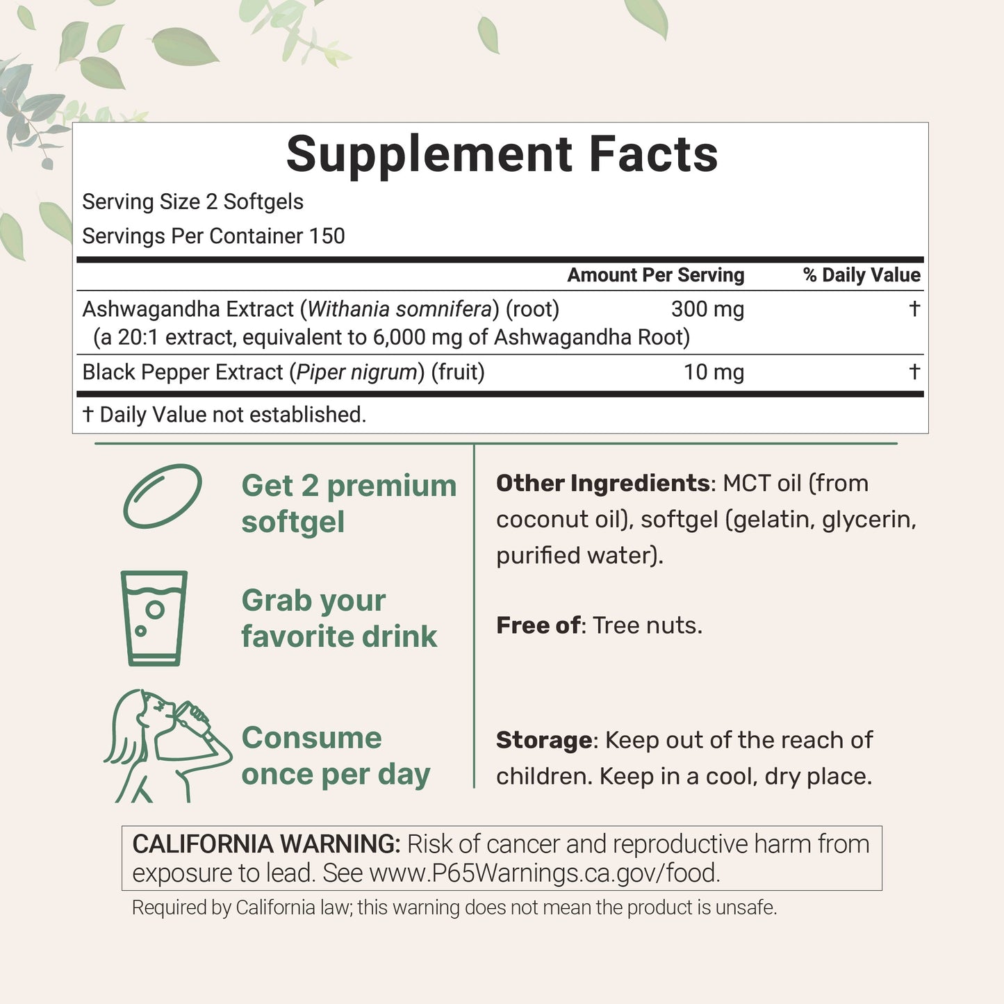 Micro Ingredients Ashwagandha + Black Pepper Extract with MCT Oil Softgels
