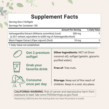 Micro Ingredients Ashwagandha + Black Pepper Extract with MCT Oil Softgels
