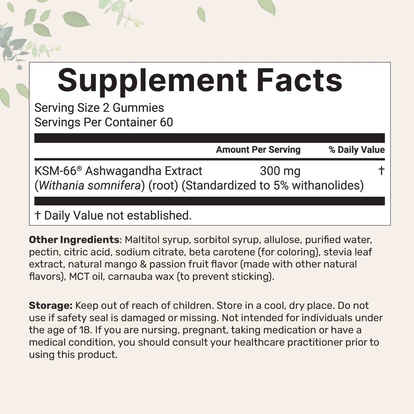 Micro Ingredients KSM-66 Ashwagandha Gummies 300mg, 120 Count