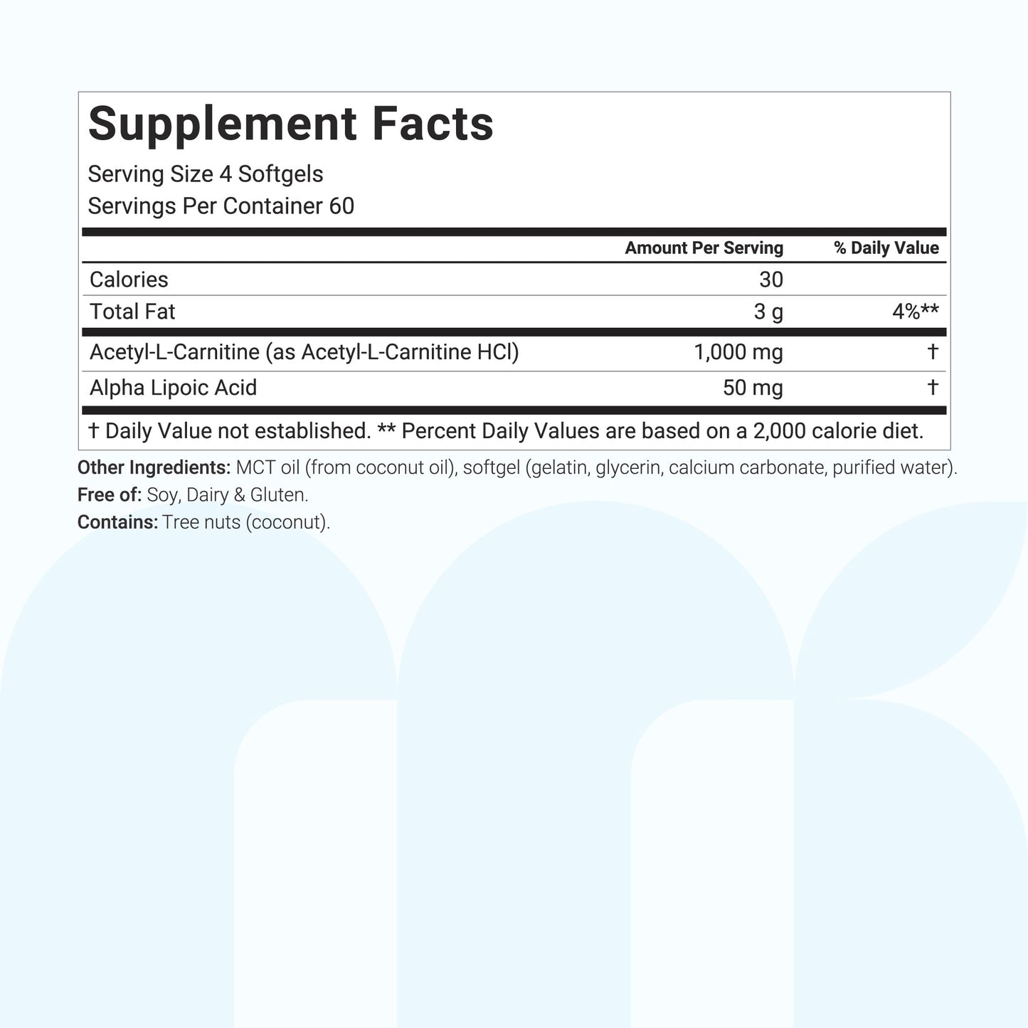 Micro Ingredients Acetyl L-Carnitine 1000mg with Alpha Lipoic Acid, 240 MCT Oil Softgels