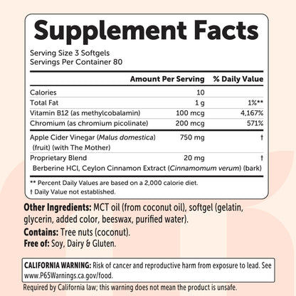 Micro Ingredients Apple Cider Vinegar 5-in-1 Complex with MCT Oil, 240 Softgels