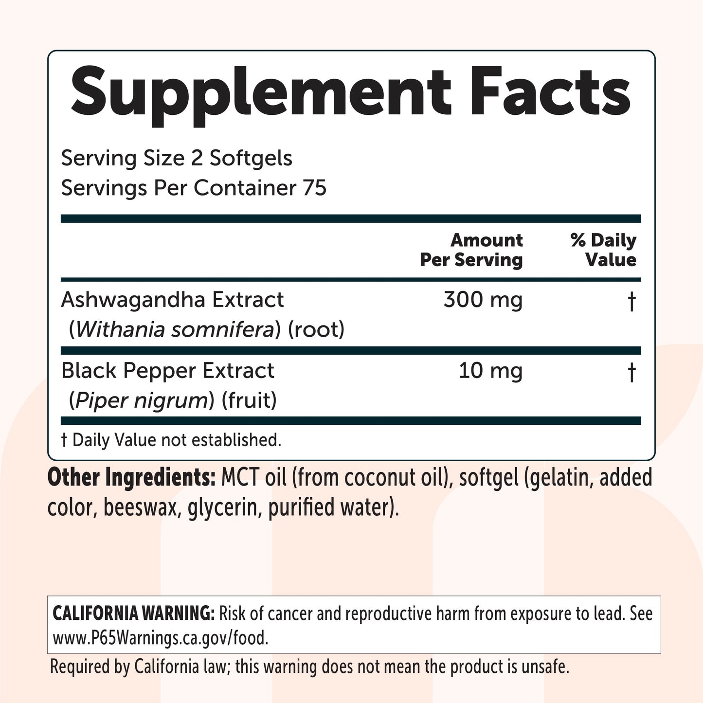Micro Ingredients Ashwagandha + Black Pepper Extract with MCT Oil Softgels