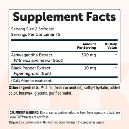 Micro Ingredients Ashwagandha + Black Pepper Extract with MCT Oil Softgels