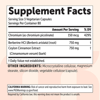 Micro Ingredients Berberine with Ceylon Cinnamon 1500mg + Chromium, 240 Vegetarian Capsules