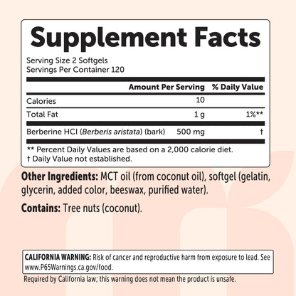 Micro Ingredients Berberine 500mg with MCT Oil, 240 Softgels