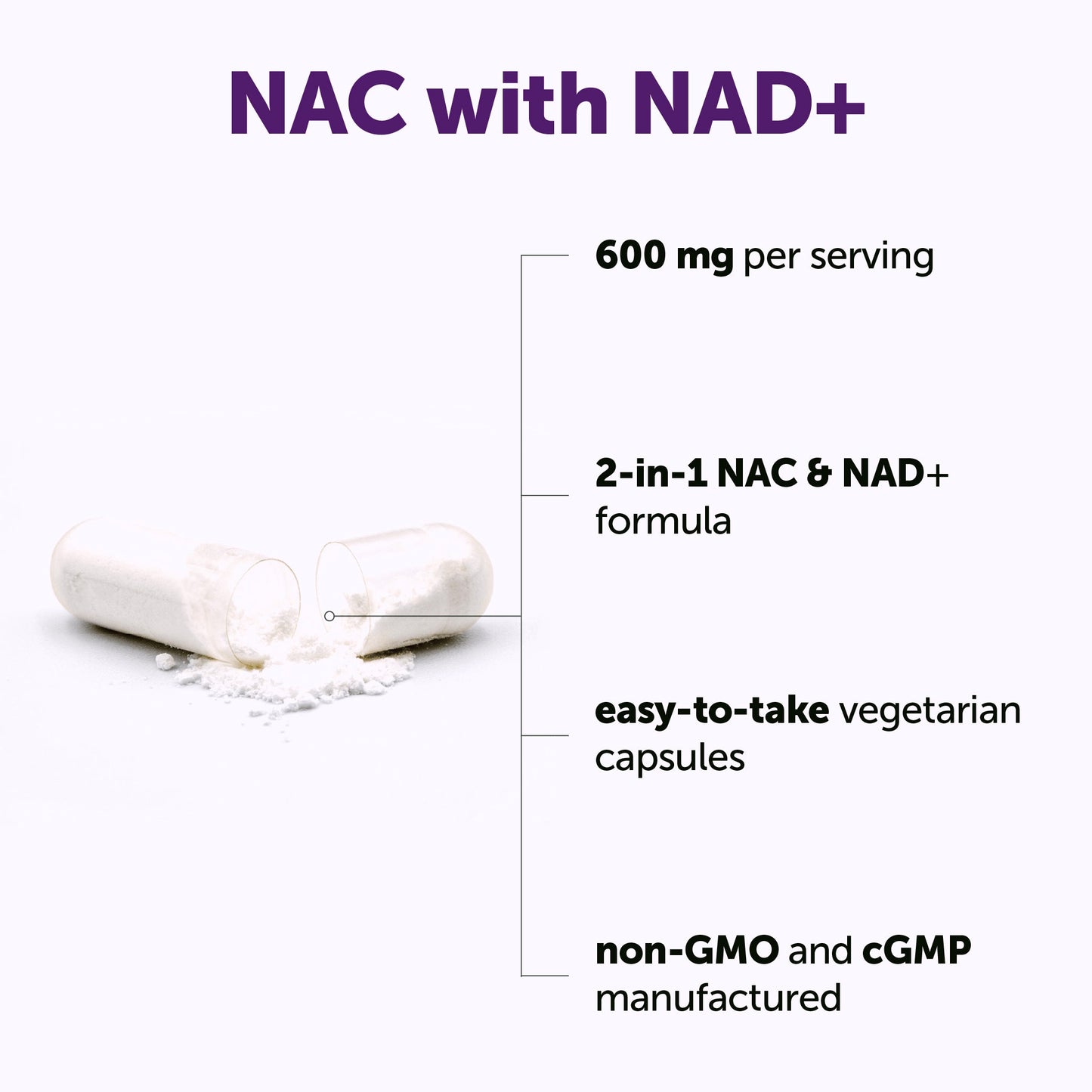 Micro Ingredients NAC with NAD+ 600mg, 240 Vegetarian Capsules