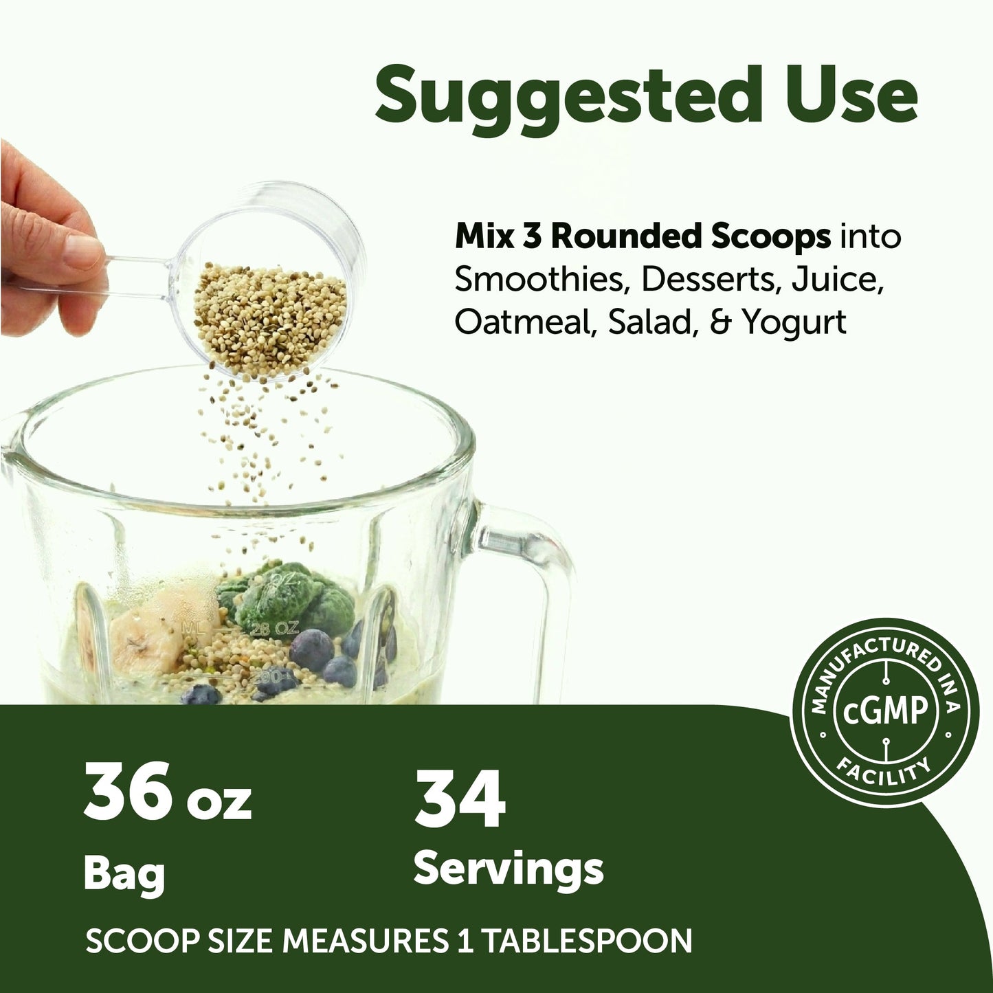 Micro Ingredients Organic Hemp Seeds, 36oz