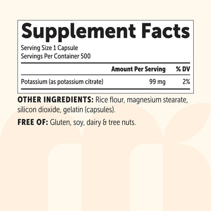 Micro Ingredients Potassium Citrate 99mg, 500 capsules