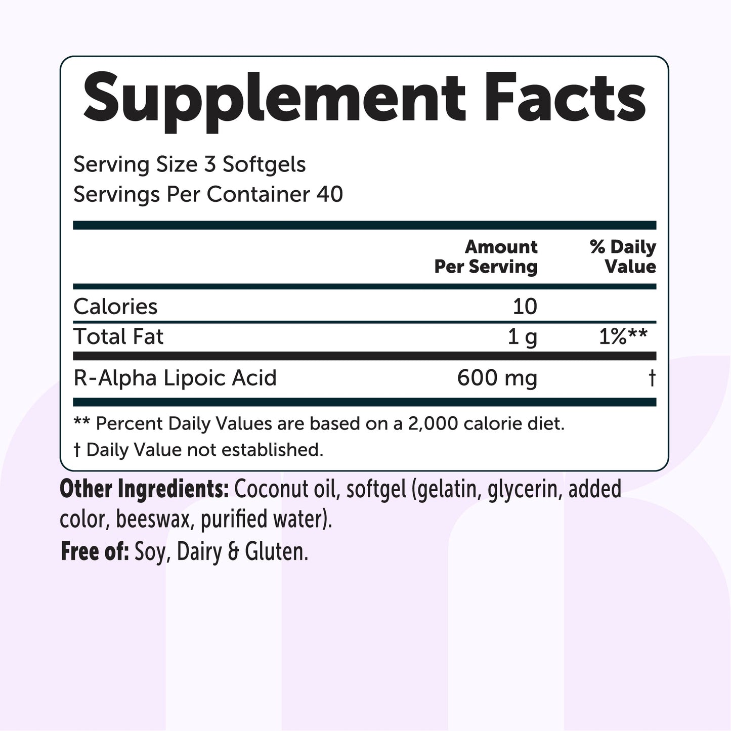 Micro Ingredients R Alpha Lipoic Acid 600mg with Coconut Oil, 120 Softgels