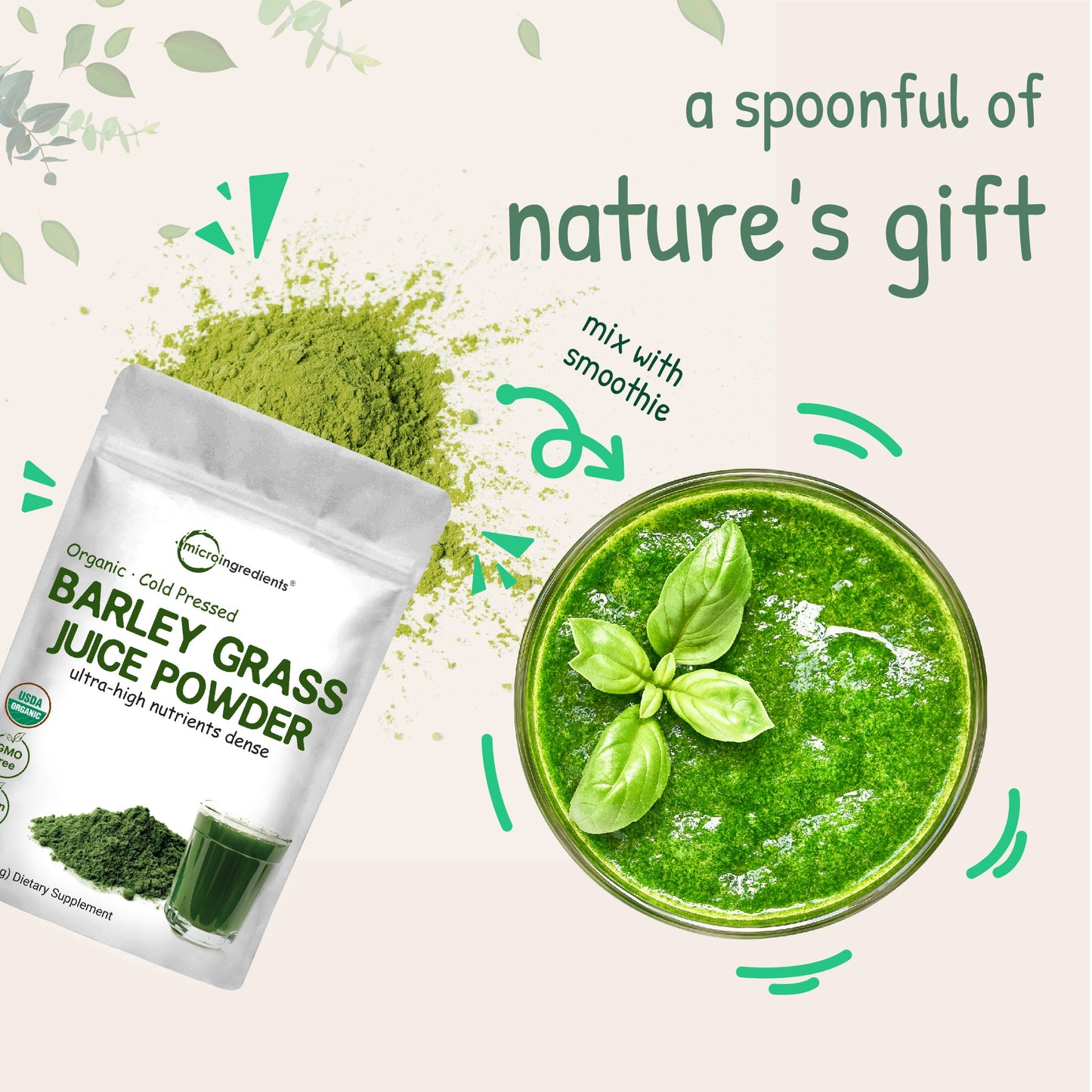Micro Ingredients Organic Barley Grass Juice Powder, 10 Ounce