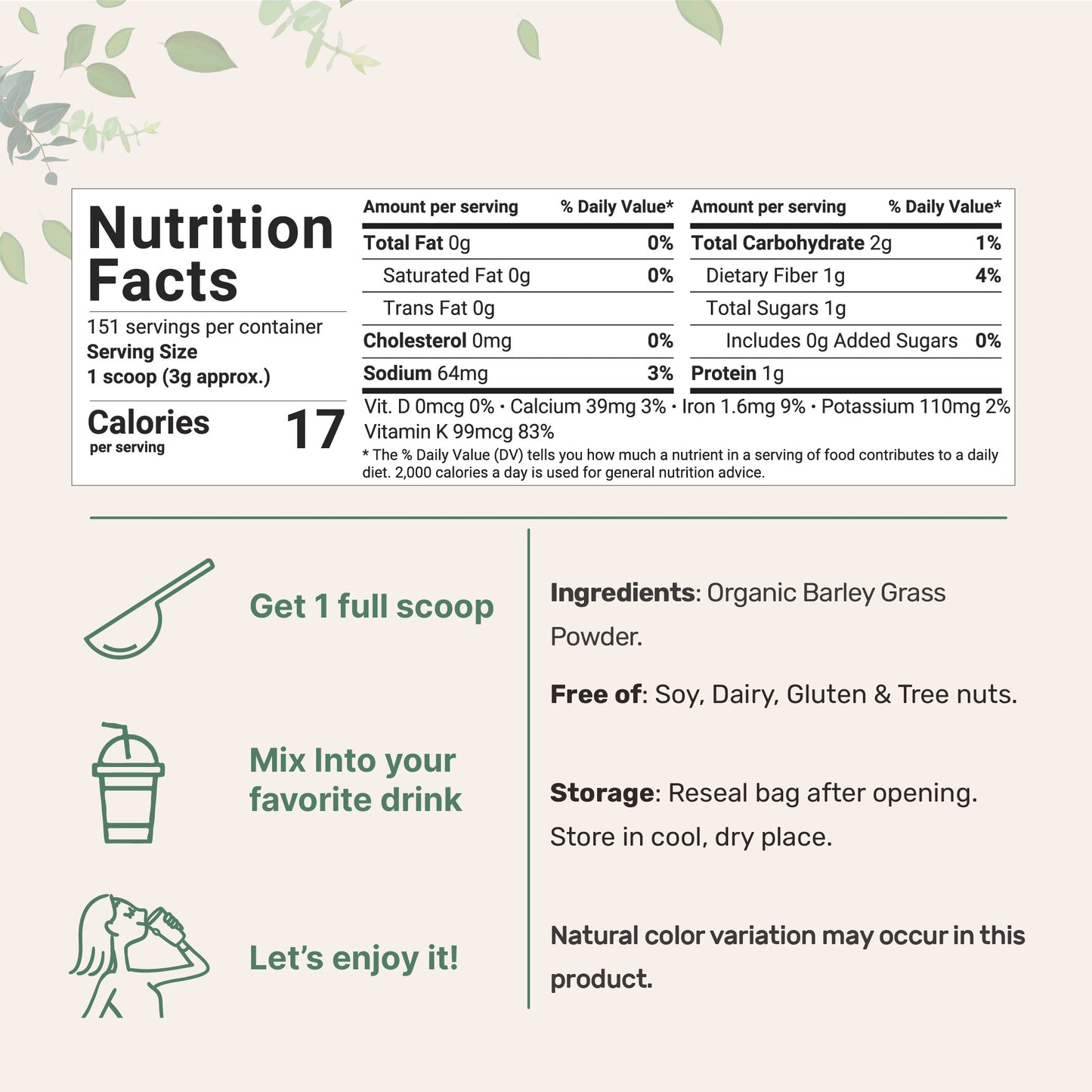 Micro Ingredients Organic Barley Grass Powder, 16oz