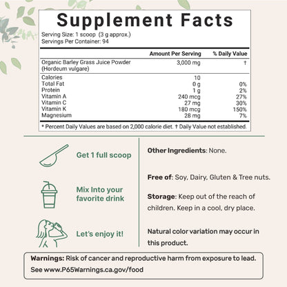Micro Ingredients Organic Barley Grass Juice Powder, 10 Ounce