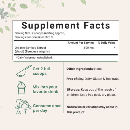 Micro Ingredients Organic Bamboo Extract Powder, 8oz
