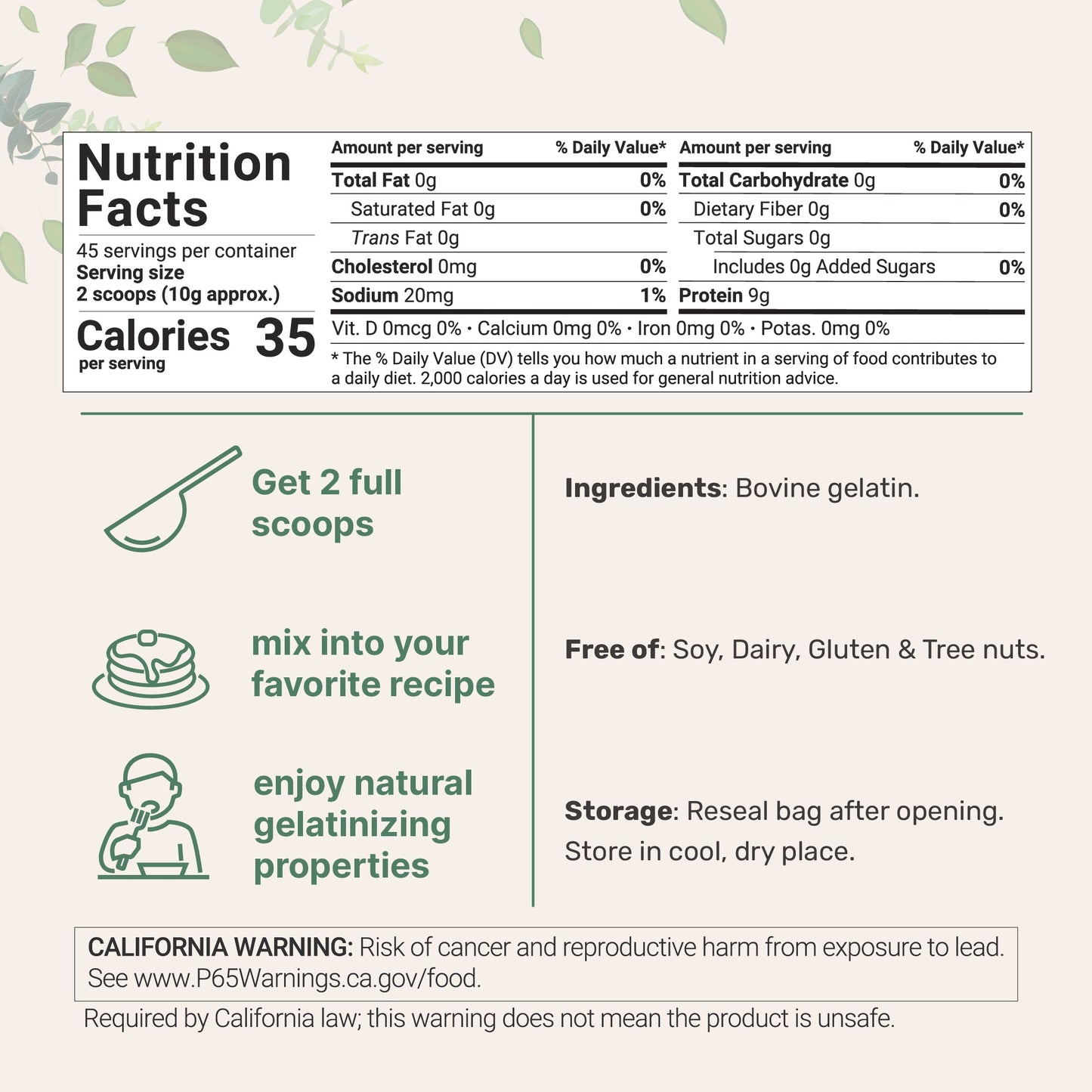 Micro Ingredients Beef Gelatin Powder, 1lb