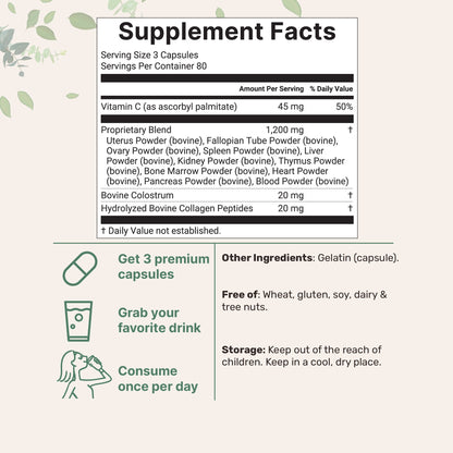 Micro Ingredients Grass-fed Beef Organ for Women 1200mg, 240 Capsules