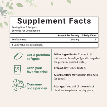 Micro Ingredients Vitamin B1 Benfotiamine, 240 Coconut Oil Softgels