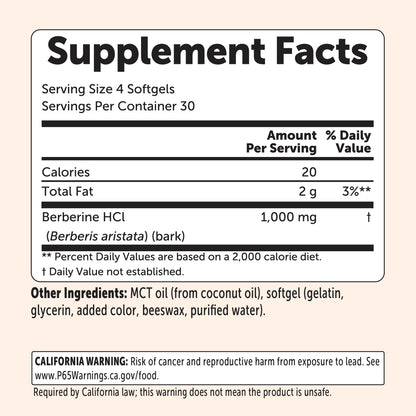 Micro Ingredients Berberine 1000mg with MCT Oil Softgels