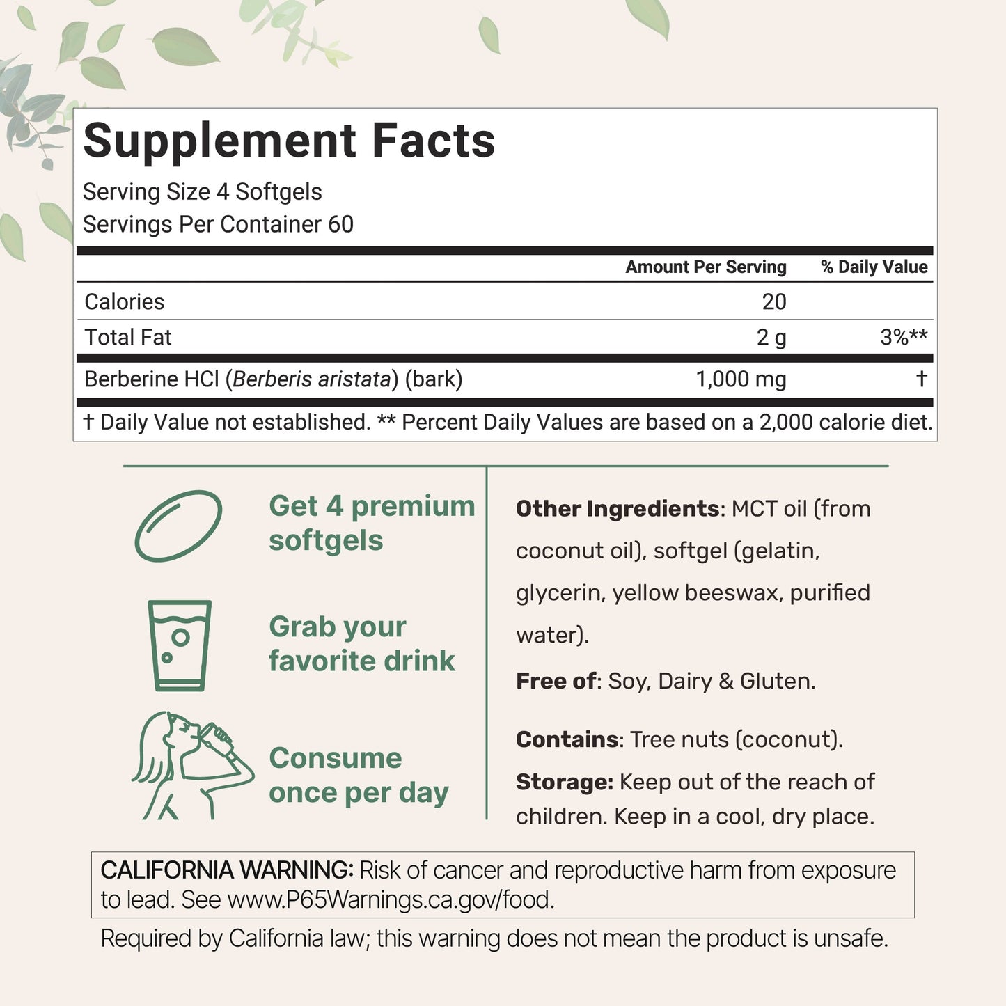Micro Ingredients Berberine 1000mg with MCT Oil Softgels