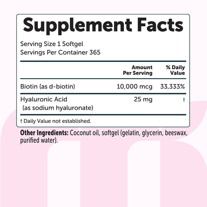 Micro Ingredients Biotin with Hyaluronic Acid, 365 Softgels