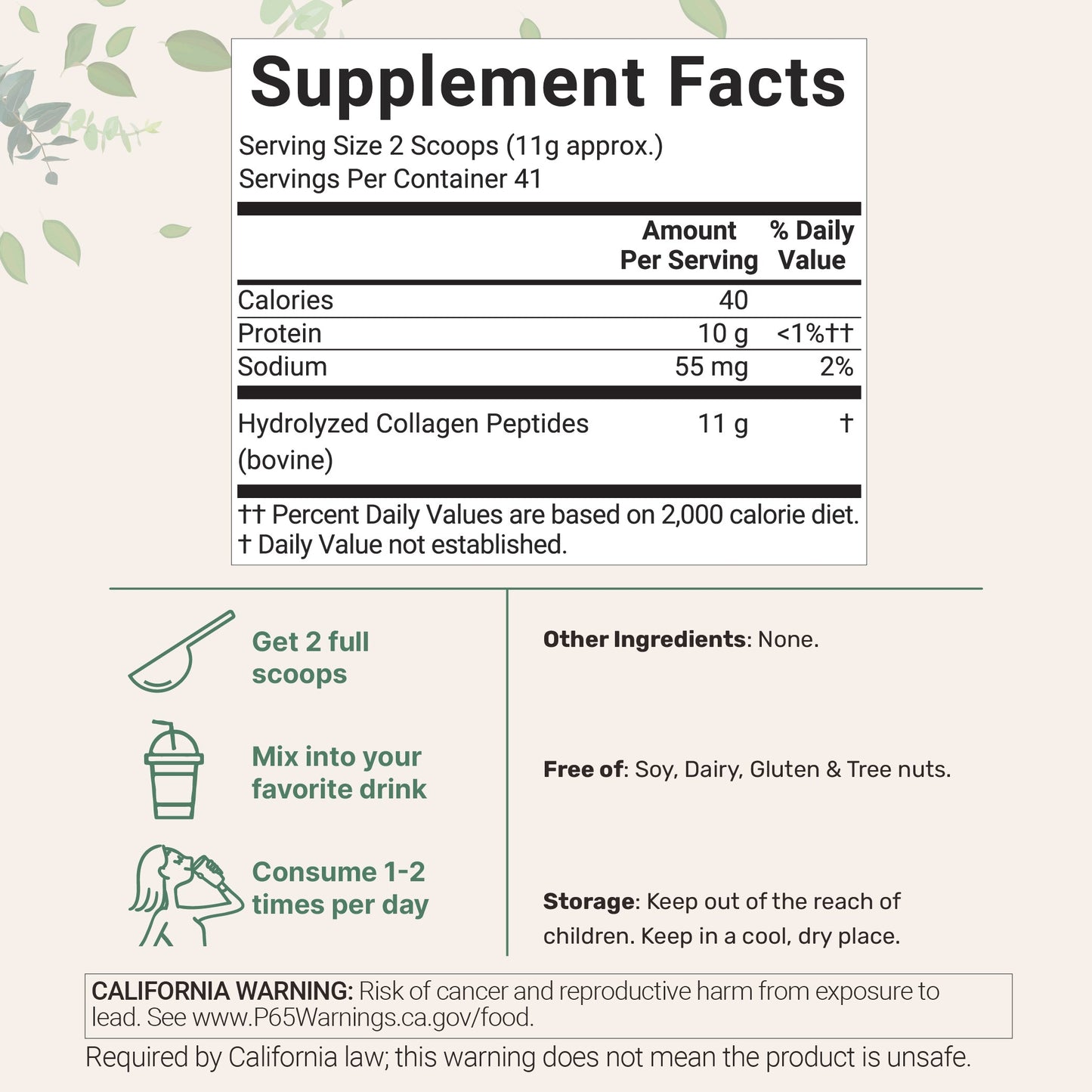 Micro Ingredients Bovine Collagen Protein Powder, 41 Servings
