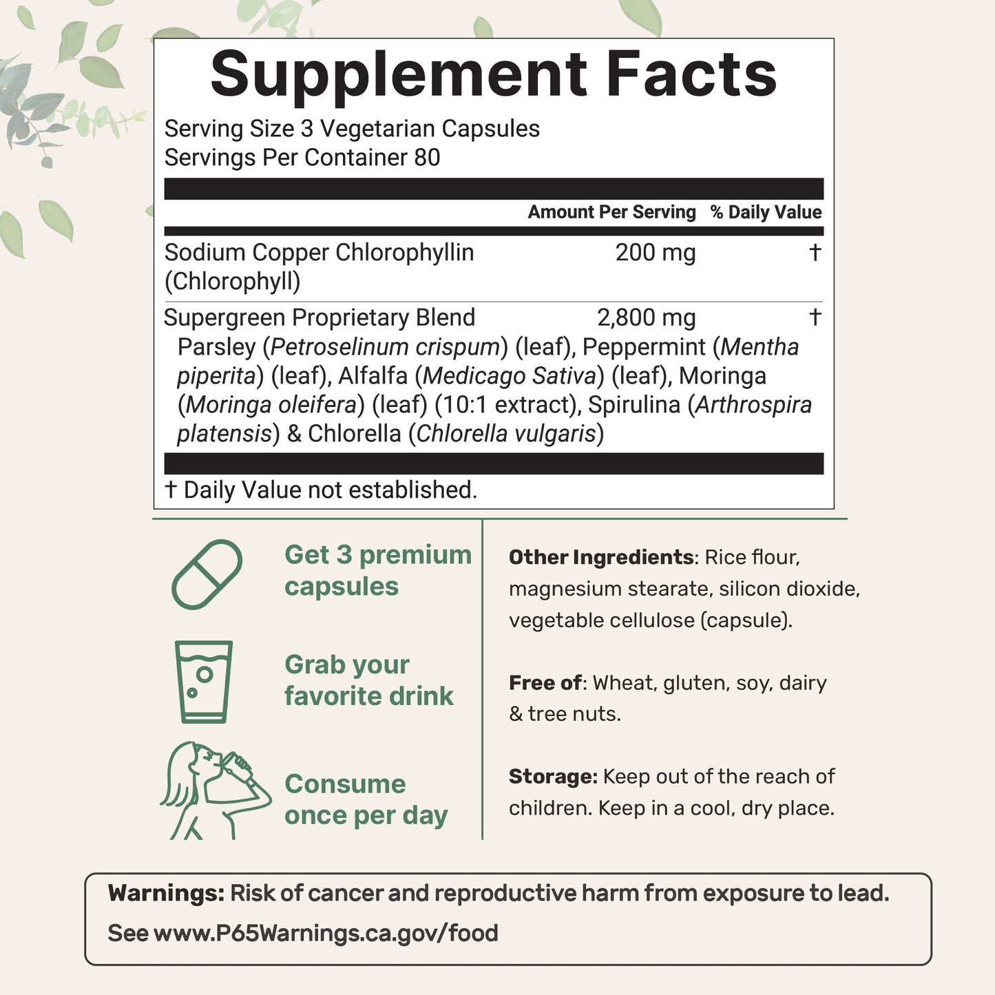Micro Ingredients Chlorophyll Super Greens Complex, 240 Veggie Capsules
