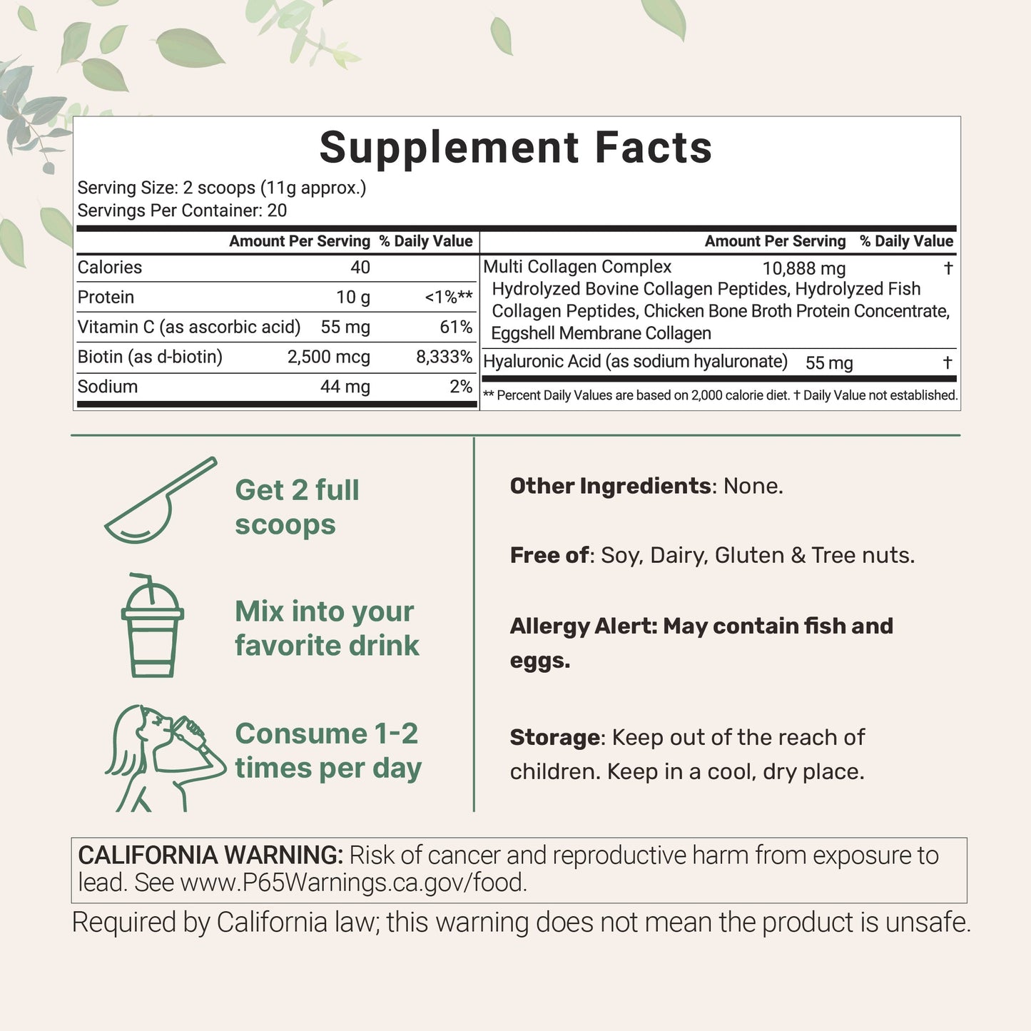 Micro Ingredients Multi Collagen Peptides Powder, 8oz