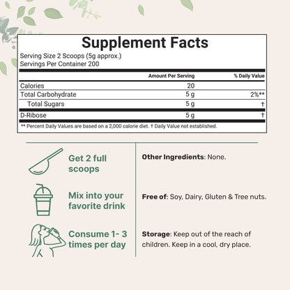 Micro Ingredients D-Ribose Powder, 1kg