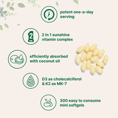 Micro Ingredients Vitamin D3 K2 5000IU /2000IU / 1000IU, Infused with Virgin Coconut Oil, 300 Softgels